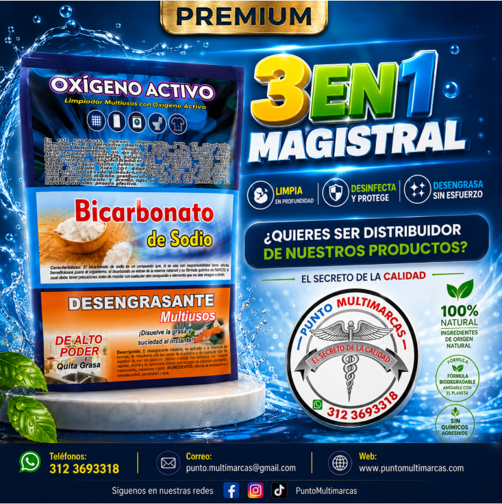 3 en 1 Magistral - Oxígeno Activo, Bicarbonato de Sodio y Desengrasante